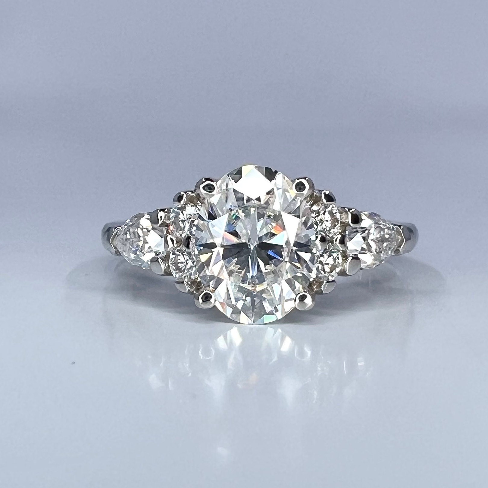 Lab grown diamond engagement ring 14k gold, Oval cut lamb created diamond cluster ring, Oval cut lab grown cvd diamond engagement ring #8144