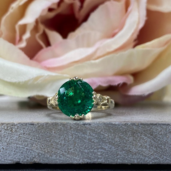 Art Deco Emerald Engagement Ring Unique Emerald and Diamond | Etsy
