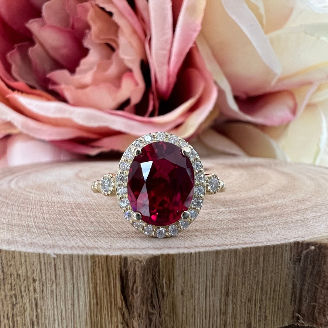 Vintage Ruby Oval Cut Engagement Ring 14K Solid Yellow Gold - Etsy