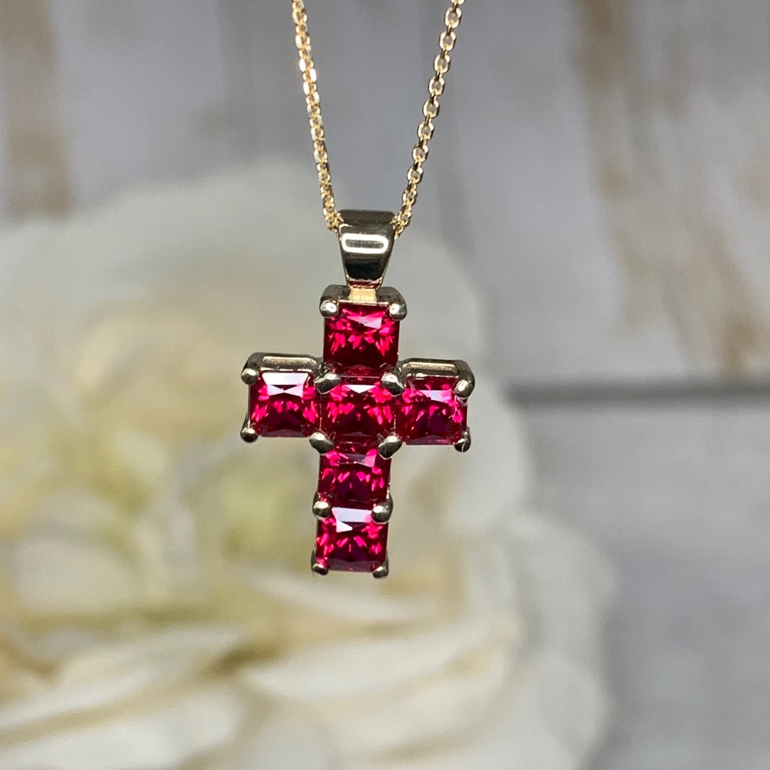 Gold cross sale with ruby stone