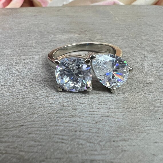 Bague "Toi Et Moi" En Argent Massif - Zirconium Noir Et Blanc - Taille 56 - Occasion