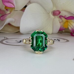 Emerald Cut Emerald With Natural Diamonds Vintage Style Engagement Ring ...