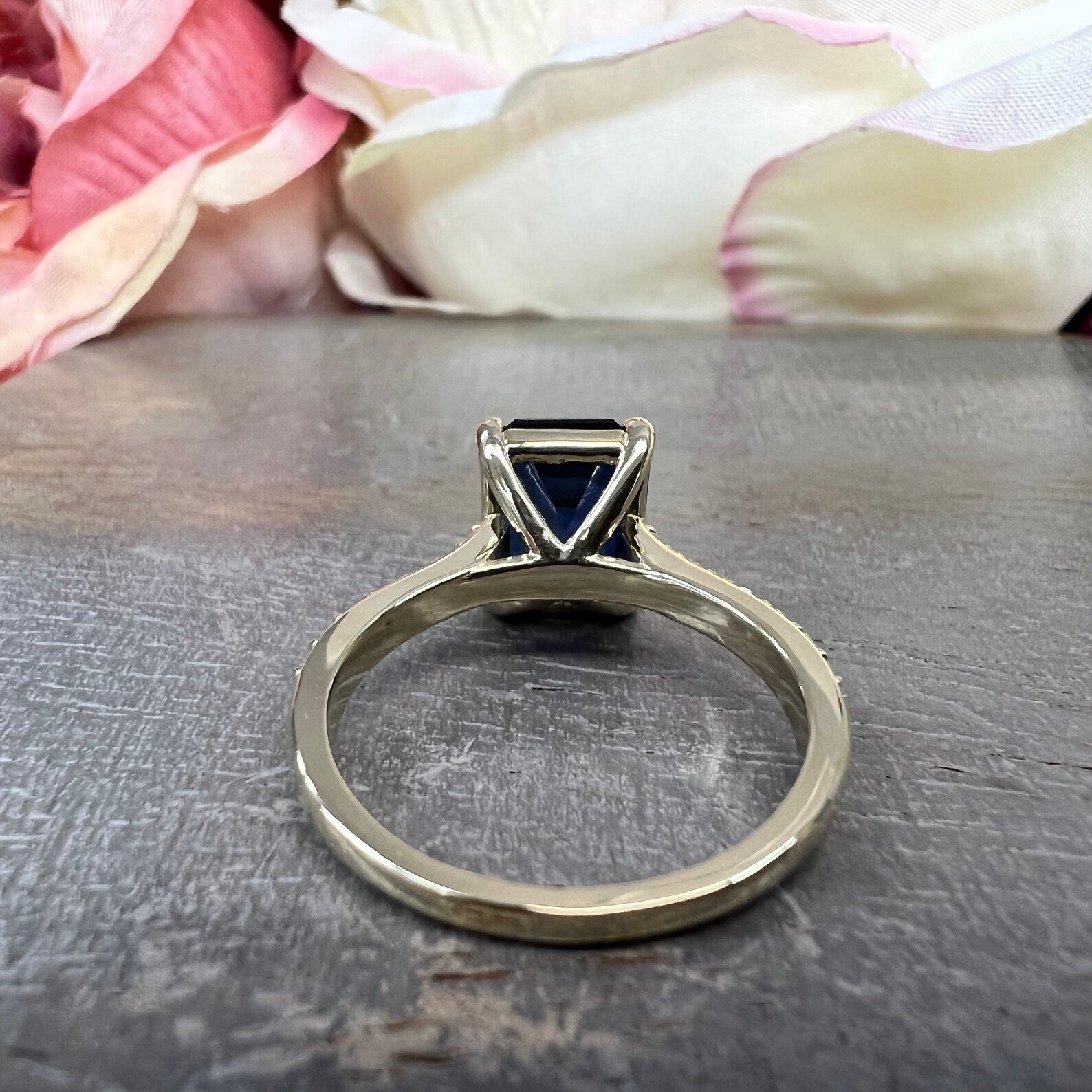 Emerald Cut Blue Sapphire Engagement Ring 14K White Gold - Etsy