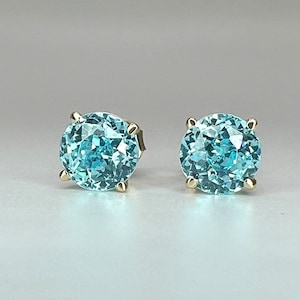 Aquamarine earrings white gold, 3.80ctw Aquamarine studs minimalist earrings everyday jewelry aquamarine gemstone earrings four prong, #7750