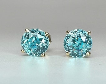 Aquamarine earrings white gold, 3.80ctw Aquamarine studs minimalist earrings everyday jewelry aquamarine gemstone earrings four prong, #7750