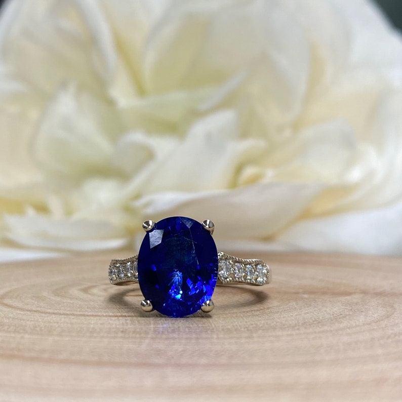 Oval Blue Sapphire Engagement Ring White Gold Blue Sapphire | Etsy