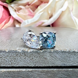 Toi Et Moi Ring Cushion Cut and Pear Two Stone Wedding Ring Two Stone ...