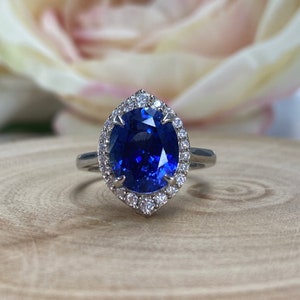 Oval Blue Sapphire Engagement Ring With Moissanite Halo Blue - Etsy