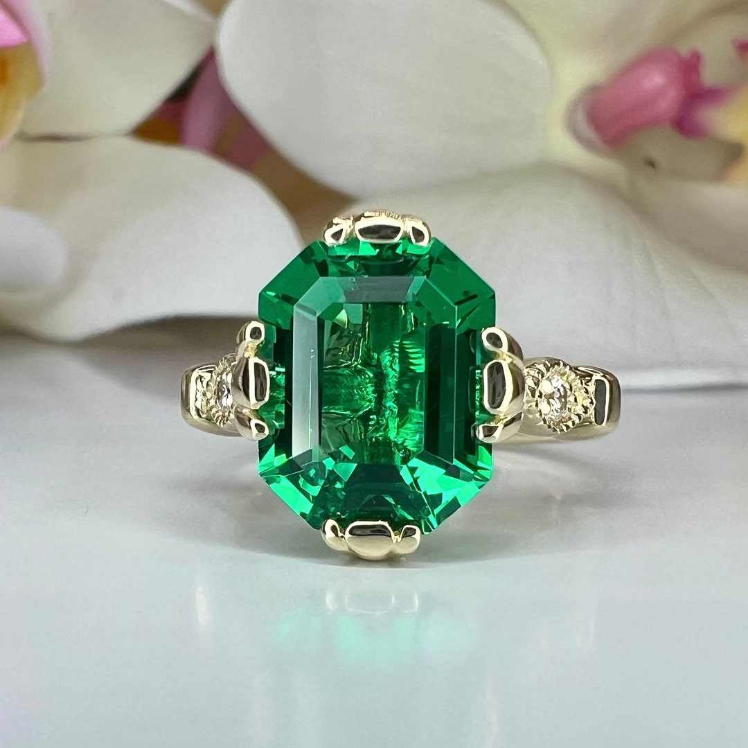 Bague De Fiançailles Vintage Simulée Diamant 3 Carats Taille émeraude - Or Blanc Plaqué - Taille Personnalisable
