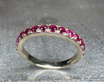 Ruby Wedding Band 14K Yellow Gold, Ruby Stacking Band, Minimalist Ruby Band, Dainty Wedding Band, Simple Band For Her, July Birthstone #5899