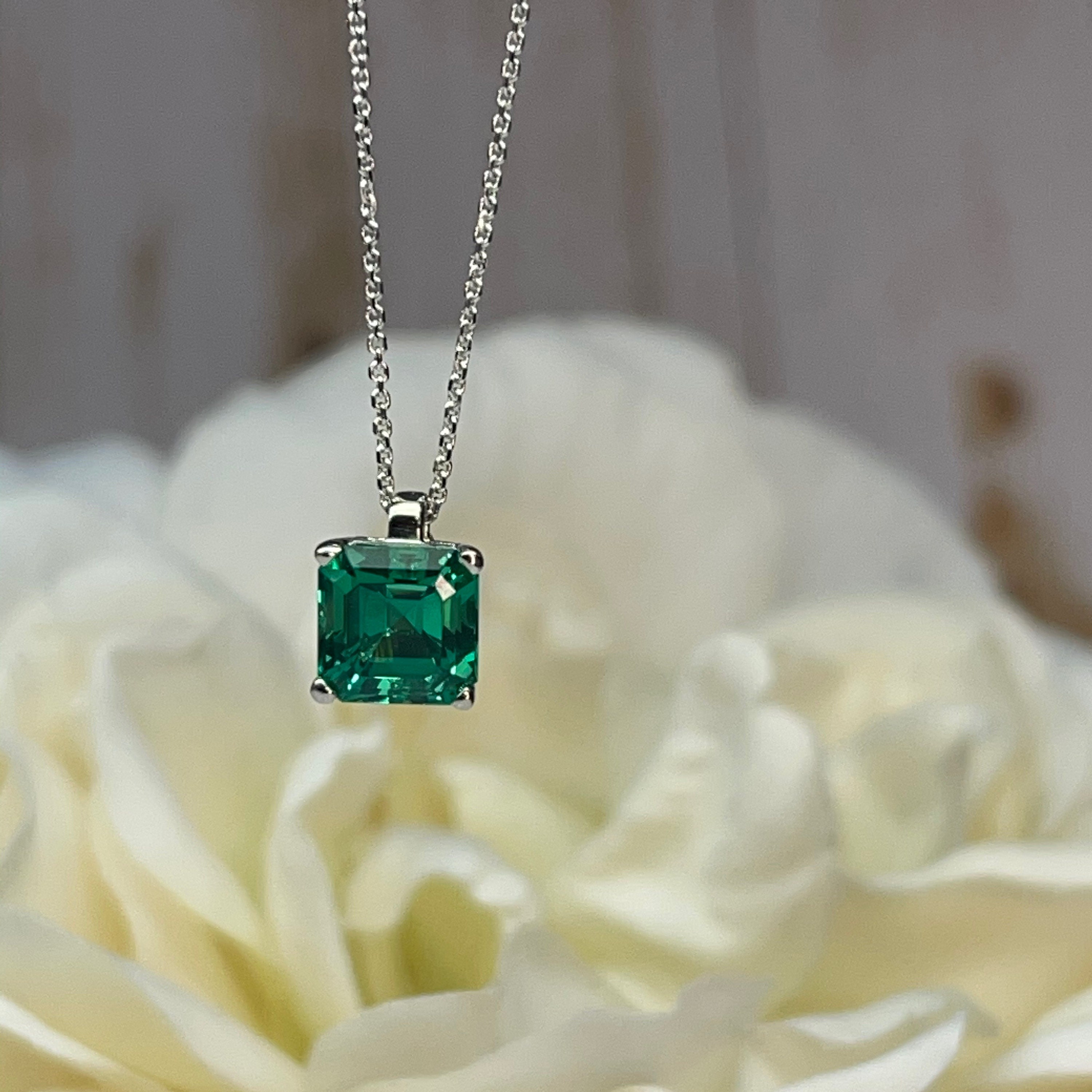 Asscher Cut Emerald Pendant Necklace 