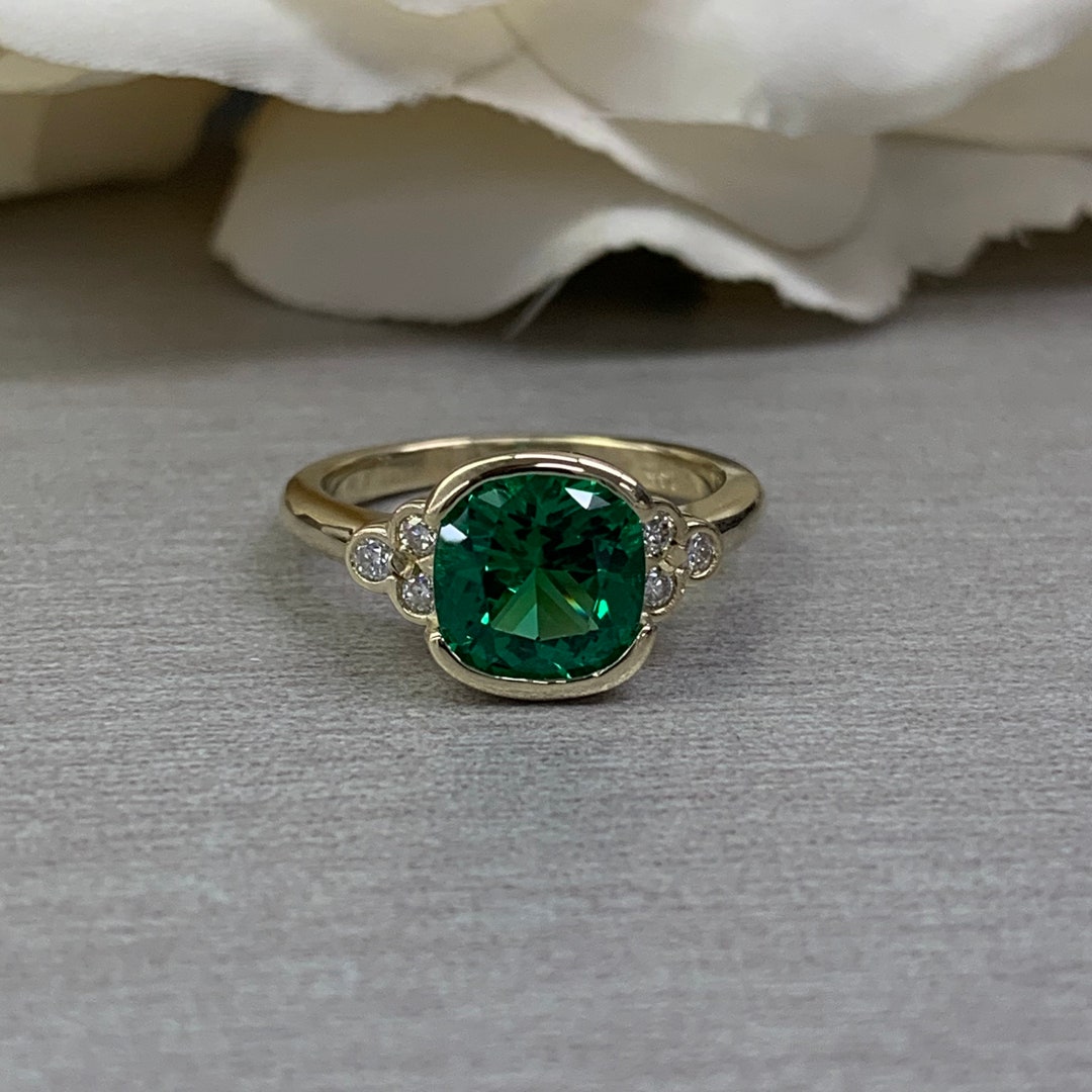 Cushion Cut Emerald Ring Moissanite and Emerald Ring May - Etsy