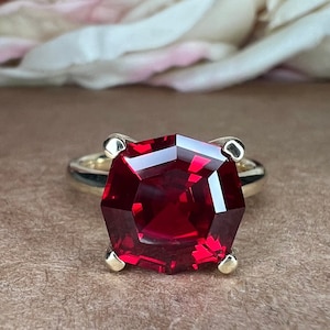Octagon cut ruby engagement ring, 6.00ctw solitaire ring, 14k yellow gold ladies ring #6455