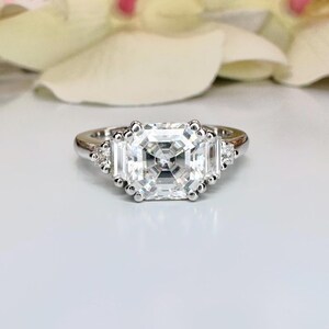 Engagement Ring Moissanite , Asscher Cut Moissanite  Engagement Ring 14K Gold , Wedding Proposal Ring For Women Moissanite Solitaire , #8615