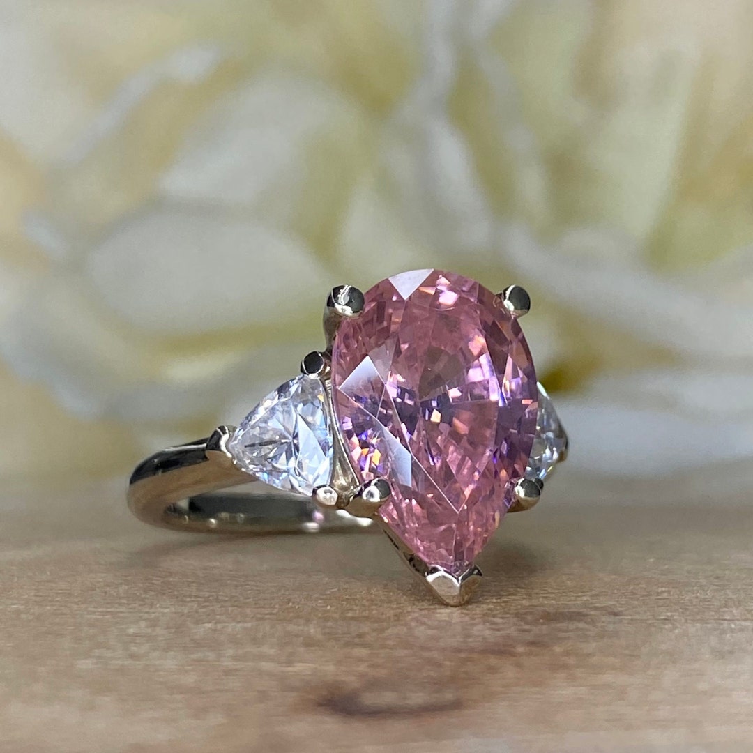 Pear Shape Pink Engagement Ring / Pear Shape With Trillion - Etsy