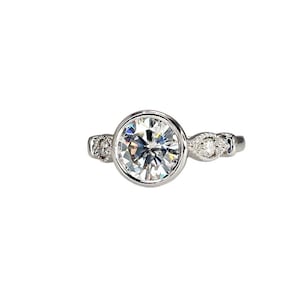 Lab Grown Diamond Engagement Ring 14k Solid Gold , Bezel Set Lab Created Diamond Wedding Ring , Unique Vintage Ring Mothers Day Gift   #8345