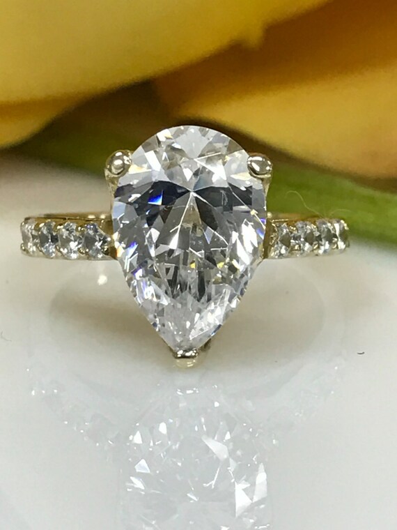 Pear Shape Engagement Wedding Promise Ring With Round Accents Etsy