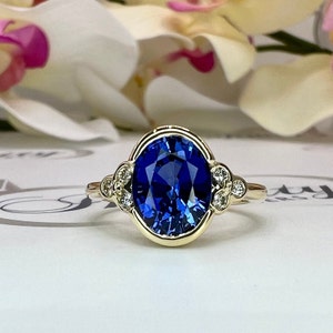 Oval Blue Sapphire With Round Diamond Accents Engagement Ring, 2.20ctw ...