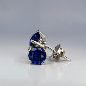 Sapphire Stud Earrings 14k White Gold, Blue Sapphire Earrings, Unisex Stud Earrings Solid 14k Gold, Sapphire Earrings Studs,  #5791