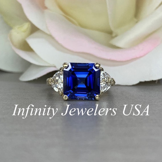 Blue Asscher Cut Sapphire and Platinum Ring-4ct blue sapphire