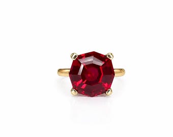 Octagon cut ruby engagement ring, 6.00ctw solitaire ring, 14k yellow gold ladies ring #6455