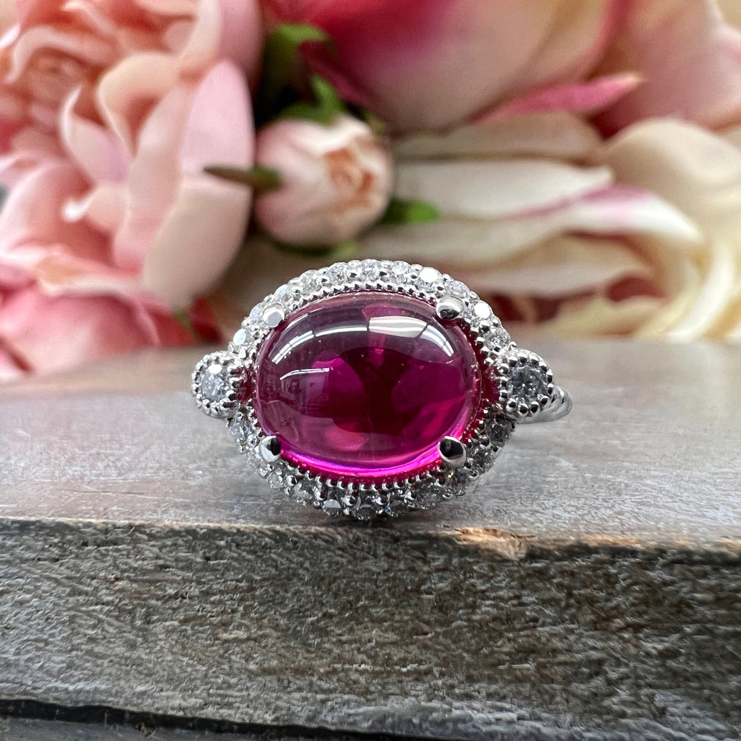 East West Oval Vintage Oval Cabochon Ruby Engagement Ring East West Oval Vintage Oval Cabochon Ruby Engagement Ring