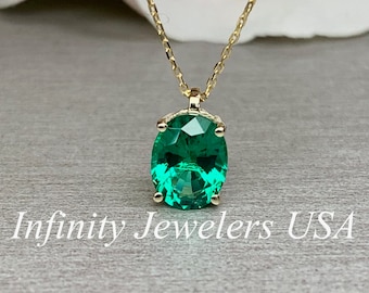 Collar con colgante de esmeralda ovalada, regalo de boda, collar de oro de 14 k para dama, collar de esmeralda, regalo de aniversario, colgante con piedra de nacimiento de mayo, n.° 6259