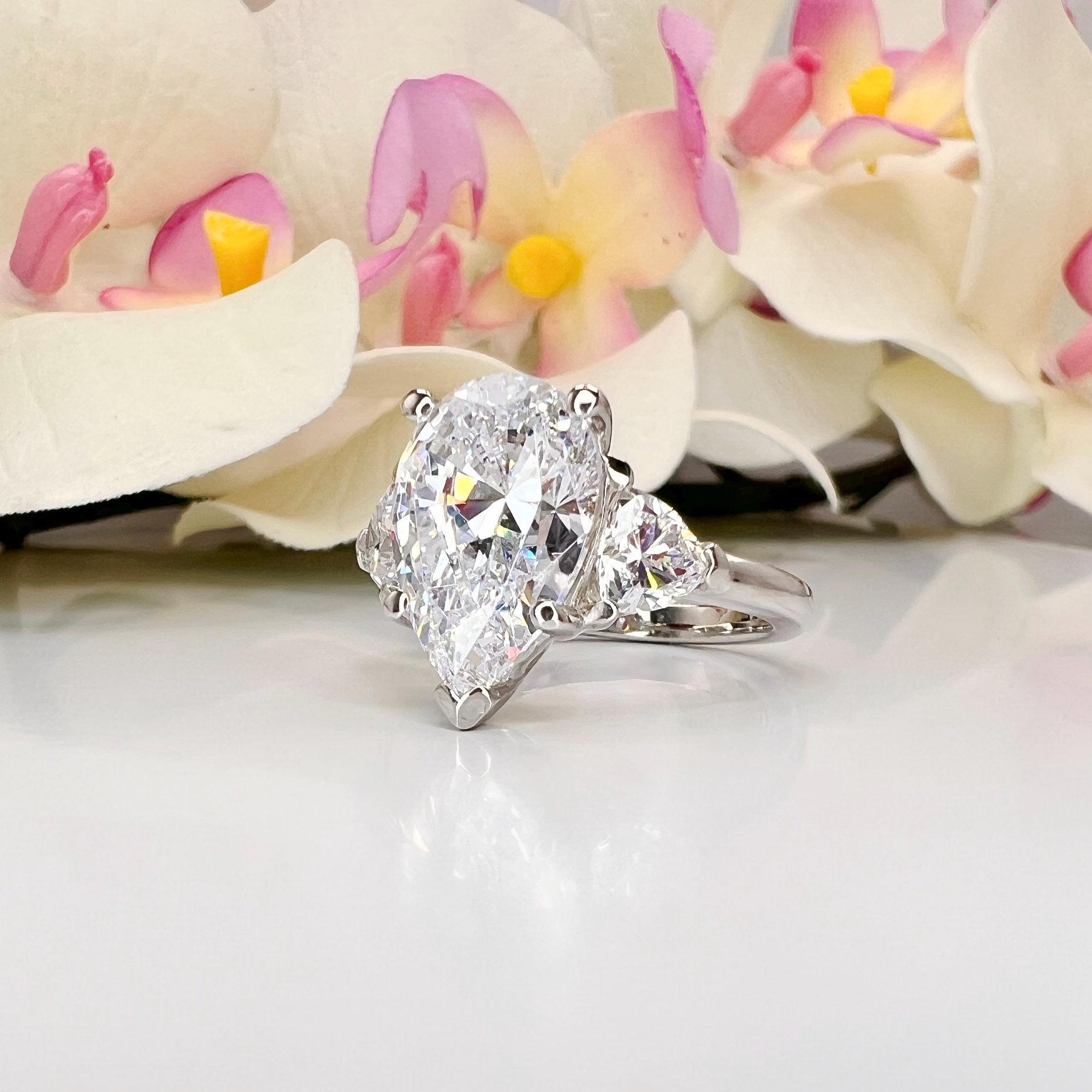 3.50 CT Pear Shaped Lab Grown Diamond Engagement Ring 14K Solid Gold ...