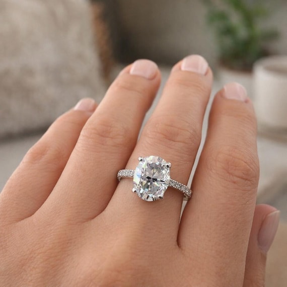 Oval Moissanite Engagement Ring White Gold Moissanite Solitaire Engagement Rings Unique Moissanite Wedding Anniversary Promise Rings  #6594