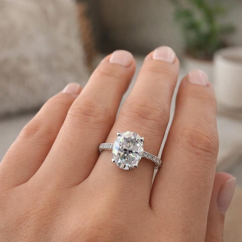 3.00ct Oval Moissanite Engagement Ring White Gold Moissanite Solitaire Engagement Rings Unique Moissanite Wedding Anniversary Rings #6594 Bild 1