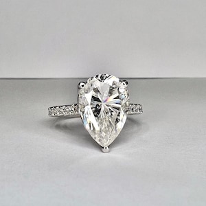 Pear Shaped Moissanite Diamond Engagement Ring 14K Solid White Gold Ring For Women,  #7100  Simple Pear Shaped Moissanite Engagement Rings,