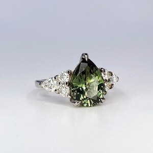 Pear Shape Olive Green Sapphire Moissanite Engagement Ring 14k Yellow ...