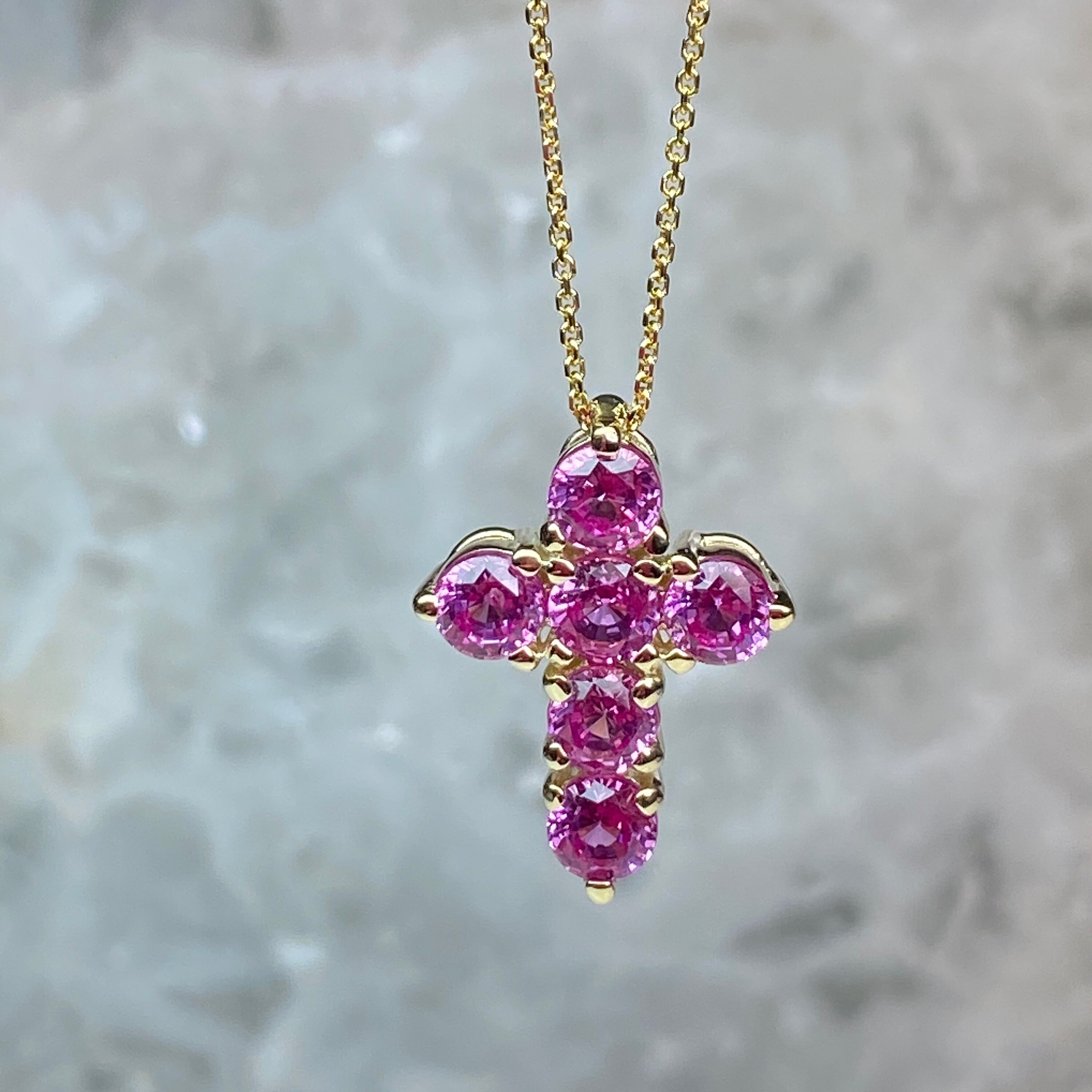 Cross Necklace, Pink Sapphire Small Cross Pendant Necklace, Dainty