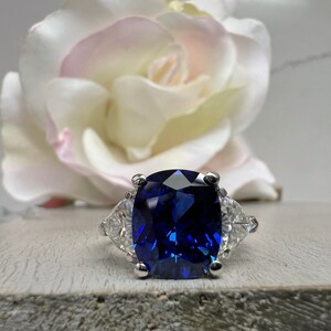 Blue Sapphire Engagement Ring White Gold Elongated Cushion - Etsy