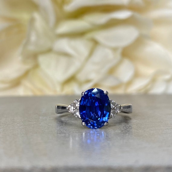 Created Blue Sapphire Ring in White Gold Plated Band