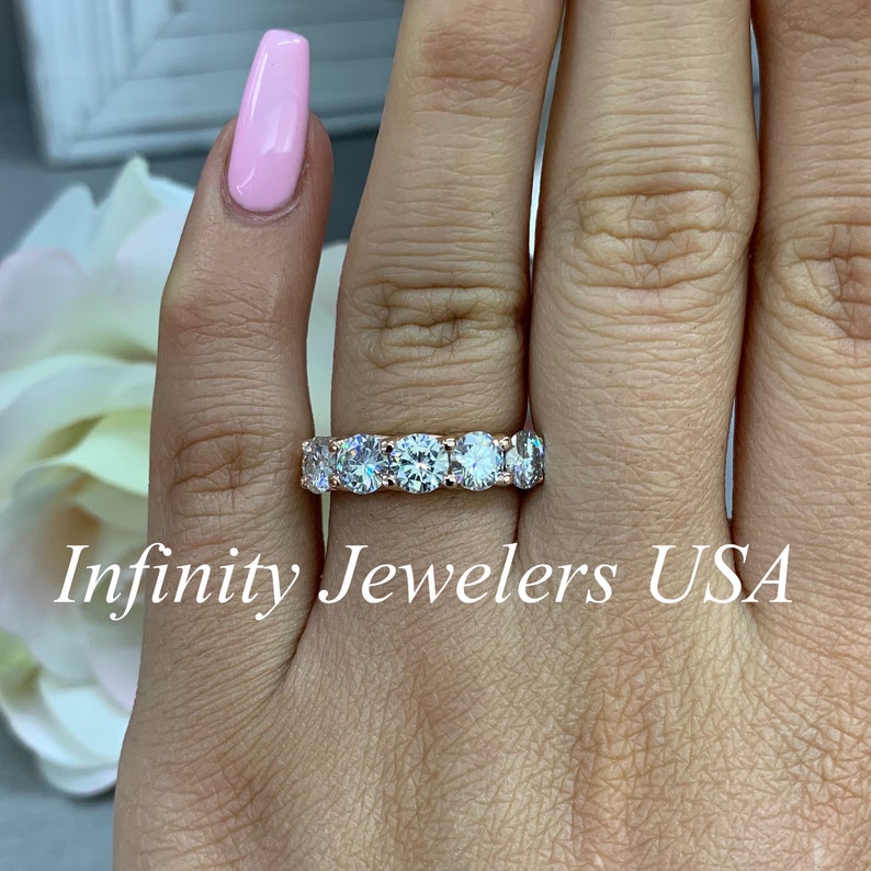 Half Eternity Moissanite Wedding Band 14k Gold Moissanite Etsy