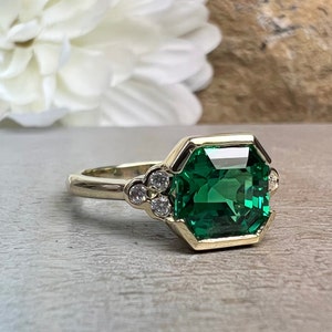 Asscher Cut Engagement Ring / 2.30 CTW. Emerald Ring / Half Bezel Ring ...