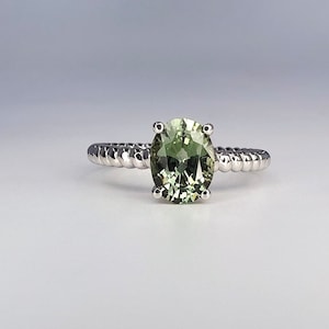 Olive Green Sapphire Solitaire Engagement Ring, Oval Cut Solitaire Wedding Ring, Birthstone Ring, Simple Oval Minimalist Gemstone Ring #8262