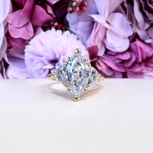 3 Carat Marquis Lab Diamond Engagement Ring 14K Solid Gold, IGI CERTIFIED Marquise Cut Lab Grown Diamond Three Stone Engagement Ring,  #8692