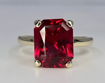 Radiant Cut Engagement Ring / Red Ruby Wedding Solitaire / 14k Yellow Gold / #6267