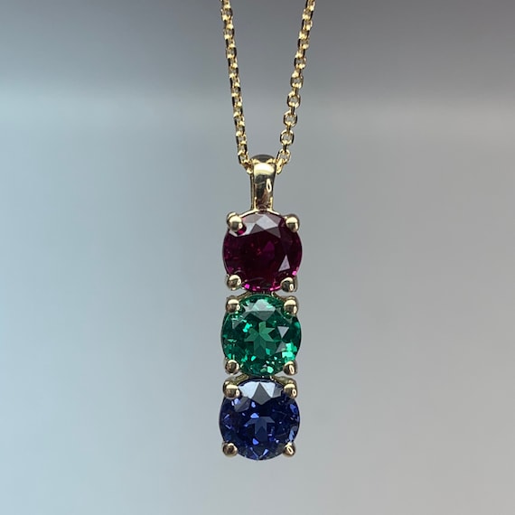 Stone Birthstone Pendant Necklace 14K 
