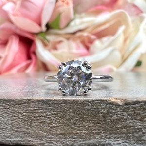Moissanite Round Solitaire Engagement Ring Round Moissanite Engagement Ring White Gold Classic Round Promise Anniversary Wedding Ring  #7396