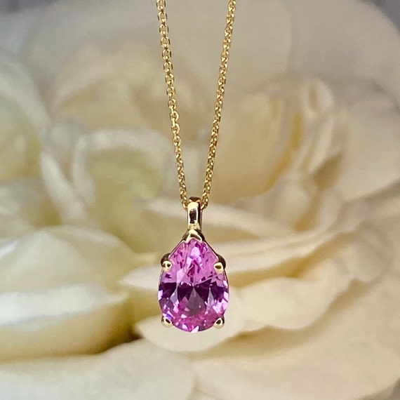 Pink Sapphire Diamond Pendant 14K Yellow Gold Pendant Pink Ruby