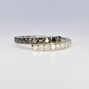 Black Diamond Stacking Band 14K Solid Gold, Bypass Diamond Ring, Black Diamond Band, Dainty Diamond Wedding Band, Diamond Ring Women,  #8111
