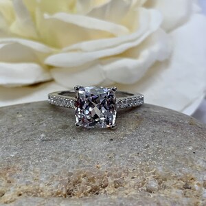 Moissanite Cushion Cut Engagement Ring, Cushion Cut Moissanite Wedding Ring For Ladies Solid 14K White Gold, Cushion Moissanite Ring   #6982