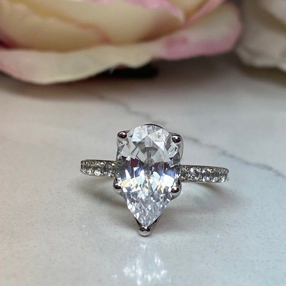 White sapphire teardrop sale ring