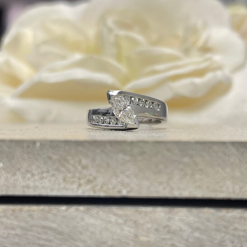 Marquis Diamond Engagement Ring 14K White Gold Real Diamond Etsy