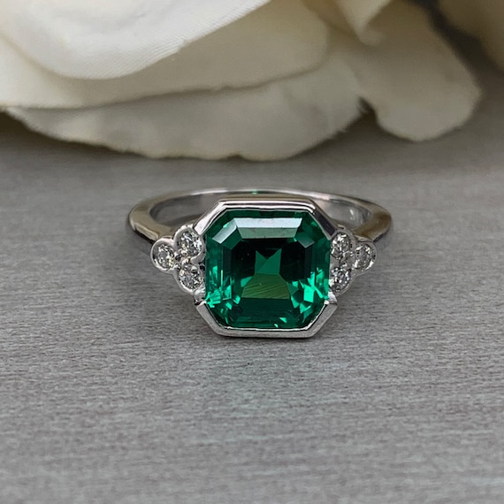 Asscher Cut Lab Grown Emerald Solitaire Ring for Women with Diamond, 14K  White Gold, US 10.50 - Walmart.com