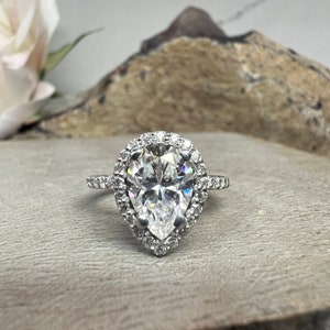 Pear Shaped Moissanite Engagement Ring White Gold  Vintage Moissanite Wedding Ring  Pear Shape Halo Moissanite Engagement Rings Women  #7334