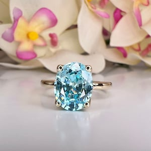 Aquamarine engagement ring 14K solid gold, oval aquamarine solitaire wedding ring, alternative engagement ring, simple engagement ring #6923